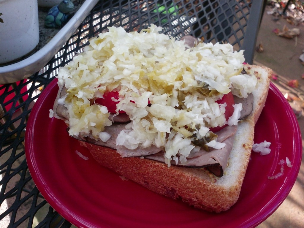 Roast beef and homemade sauerkraut sandwich